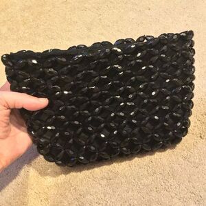 Vintage 1960s Made in Italy Black Beaded Clutch